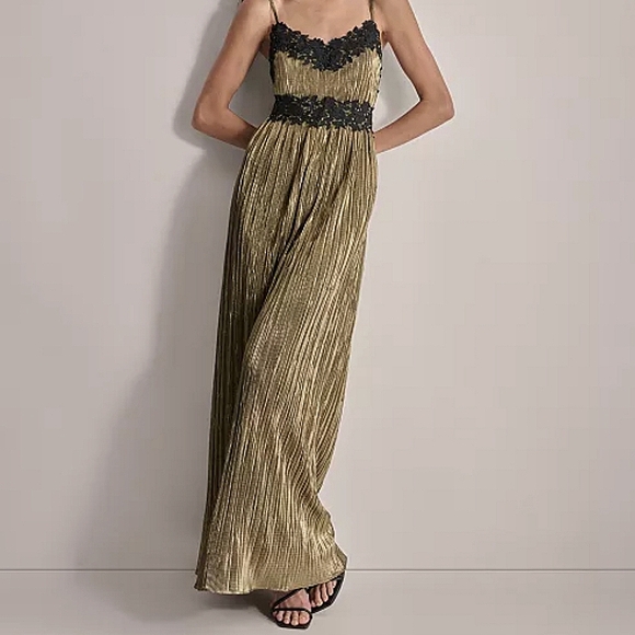 DKNY Women's Pleated Metallic Lace-Trim Sleeveless Gown Sz 2 - Picture 2 of 13